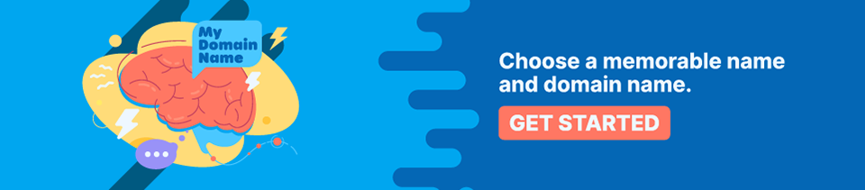 Strip banner Text - Choose a memorable name and domain name. [Get started]