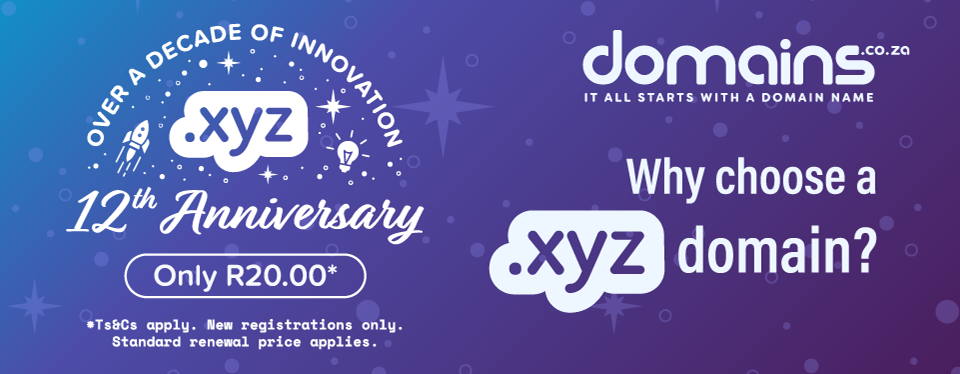 Header Text - Use anniversary seal and add price: Only R17.99* - then use as the headline for the banner: Why choose a .xyz domain name?