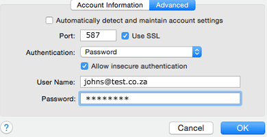 Setup Email Account - Apple Mac - Allow Authentication