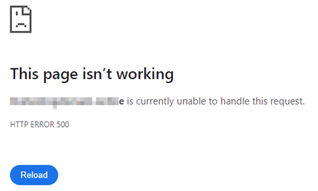 A WordPress 500 Internal Server Error - Chrome Browser Showing HTTP Error 500