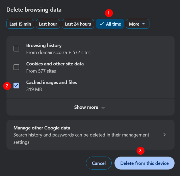 A WordPress 500 Internal Server Error - Clear Cache from Chrome Browser