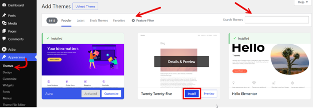 WordPress Theme Shapes - Install Theme from WordPress Theme Directory Install WordPress Theme - Upload Theme Manually