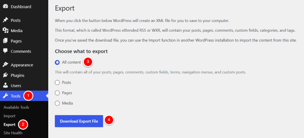 Exporting WordPress Site Is The Smartest Ways To Protect Your Website - Export WordPress Content Using Built-in Export Tool