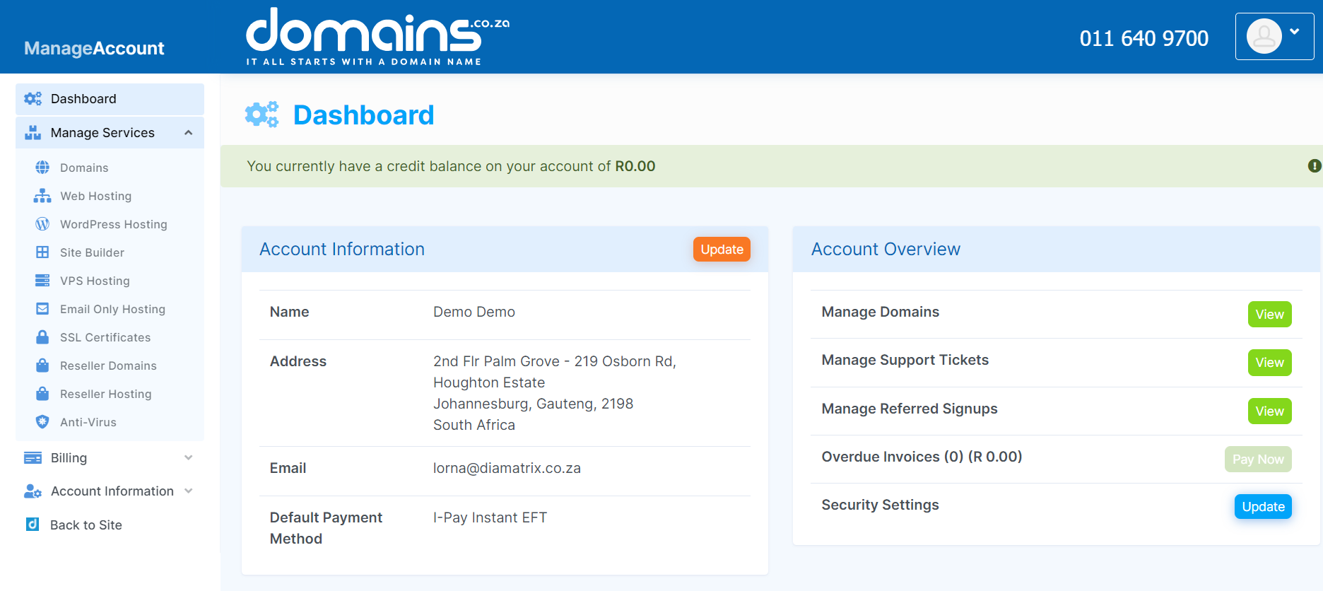Guide To Our Client Portal - Manage Services Menu