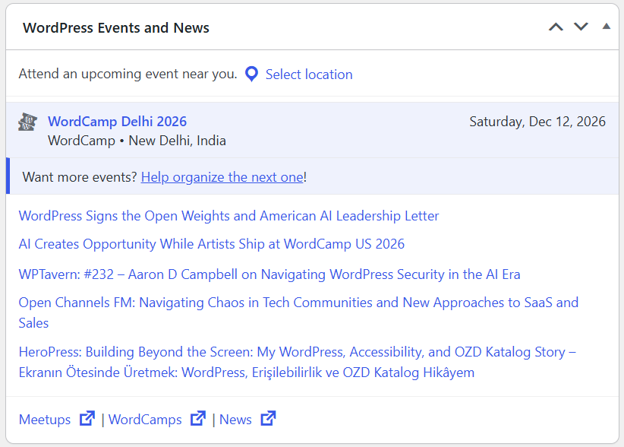 The WordPress Admin Dashboard Is Where Website Management Really Begins - WordPress Events & News Widget The WordPress Admin Dashboard Is Where Website Management Really Begins - WordPress Events & News Widget