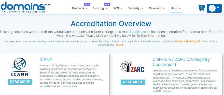 Domains.co.za Accreditations Overview - Is The Domains.co.za EPP Control Panel Hosted Locally?