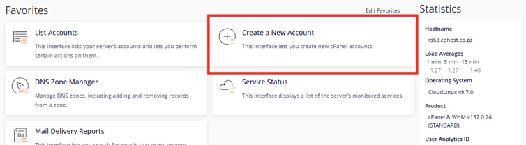 WHM - Create a New Account How To Create a cPanel Account On A Reseller Hosting Account