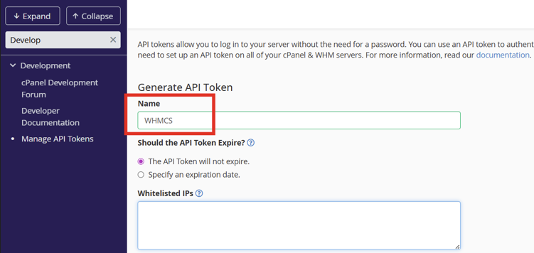 How to Setup cPanel in WHMCS as Reseller - Enter API Name