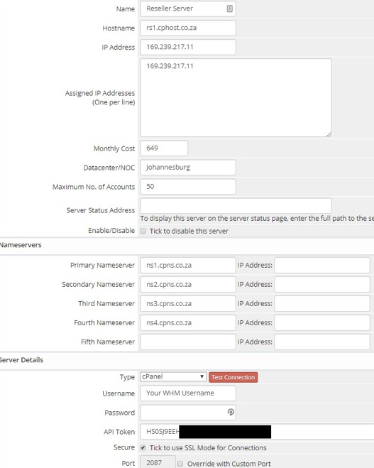 Setup cPanel in WHMCS as Reseller - Setup cPanel Settings