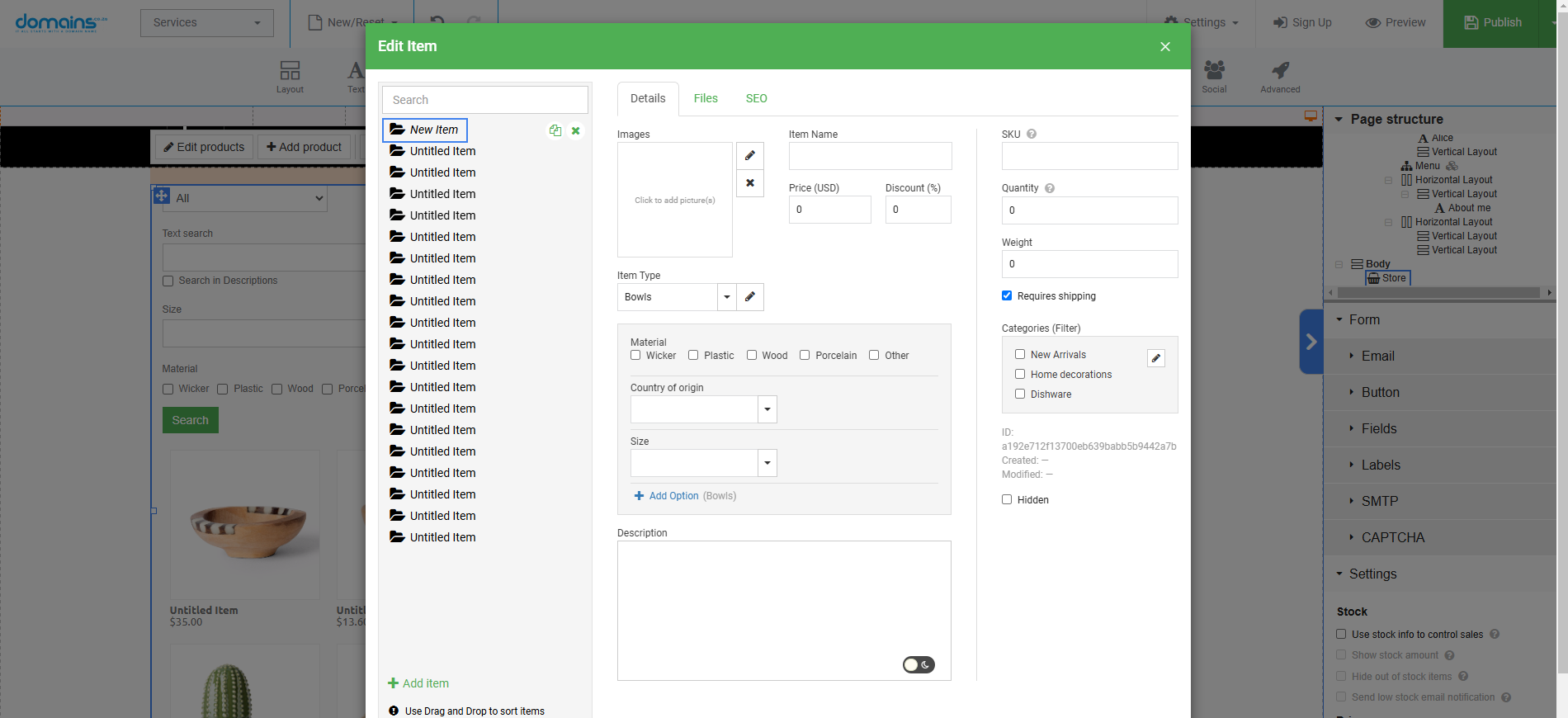 Add Products To A Shopping Page In Site Builder - Edit Item