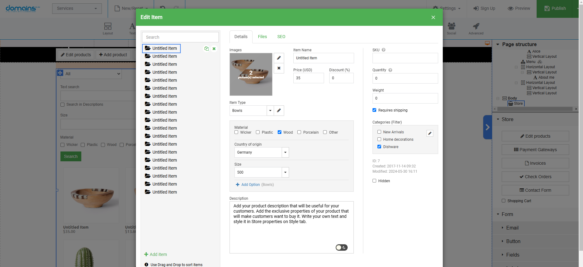 Add Products To A Shopping Page In Site Builder - Configure Variants