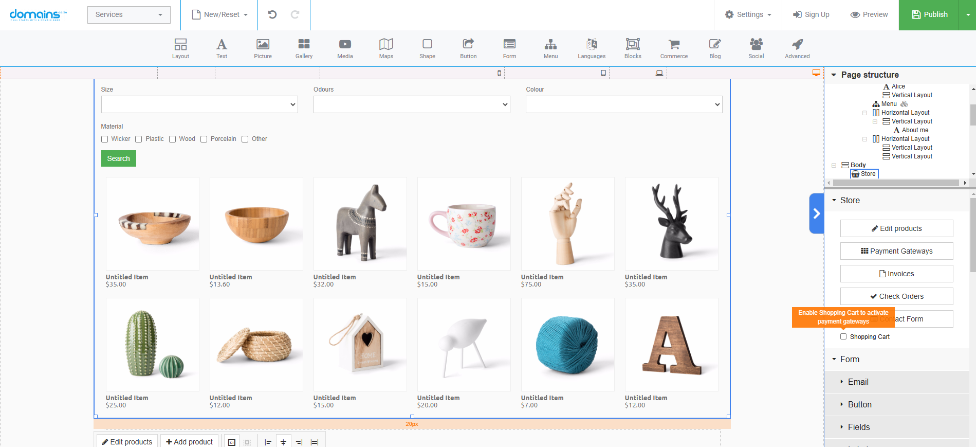 Add A Shopping Page In Site Builder - Add eCommerce