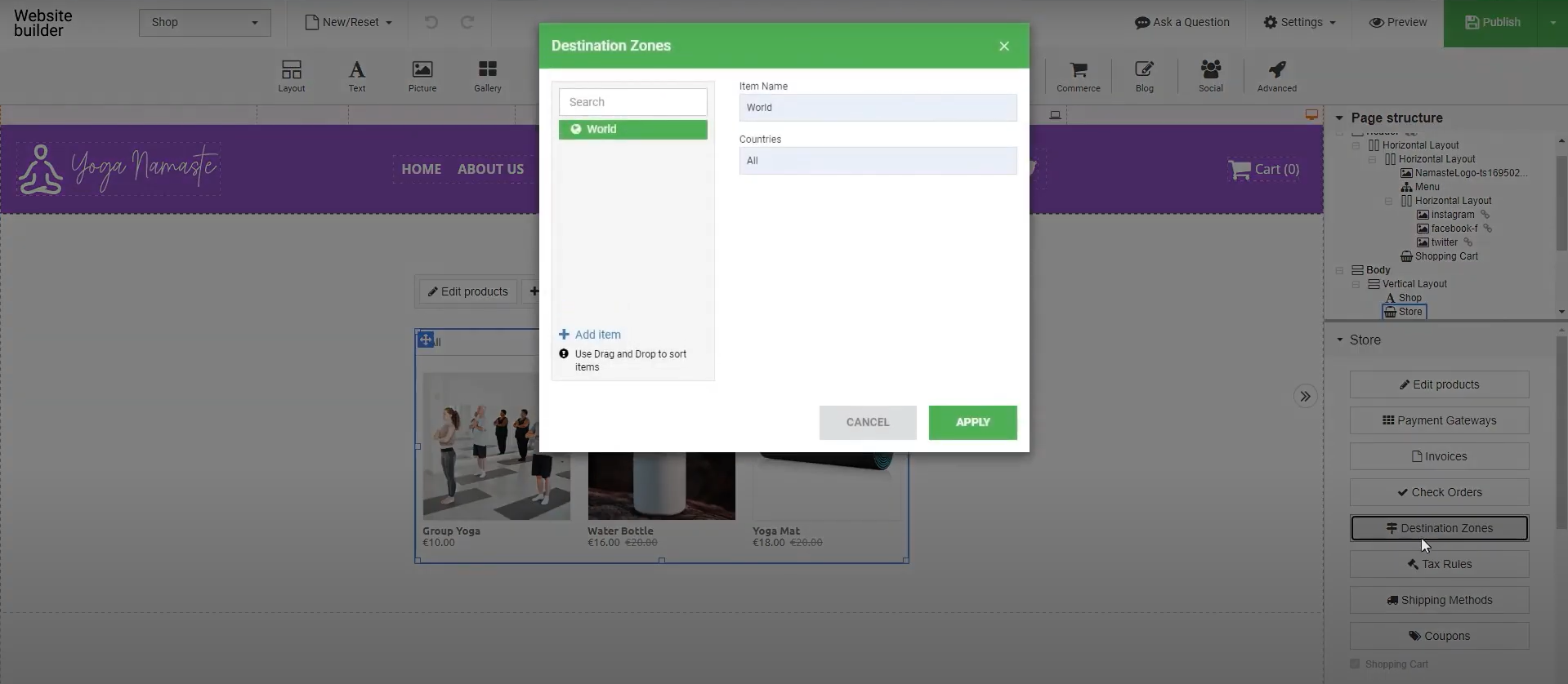 Add Destination Zones In Site Builder - Destination Zones