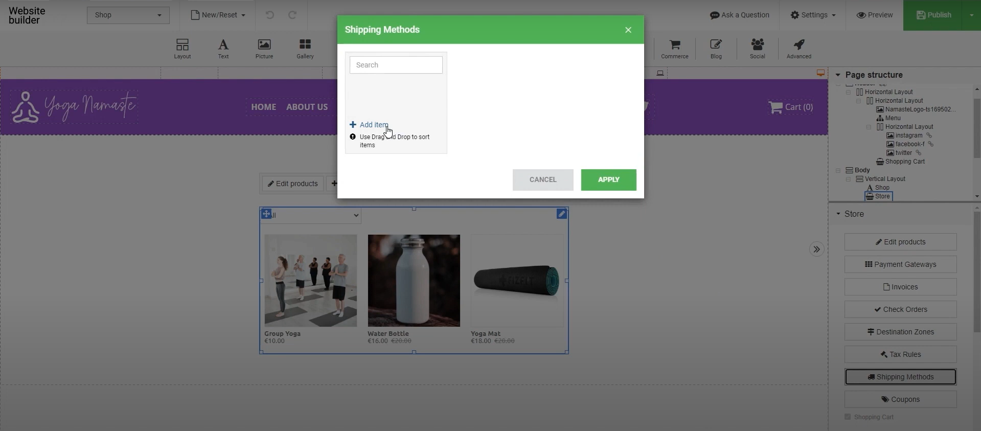 Add Shipping Methods In Site Builder - Shipping Methods