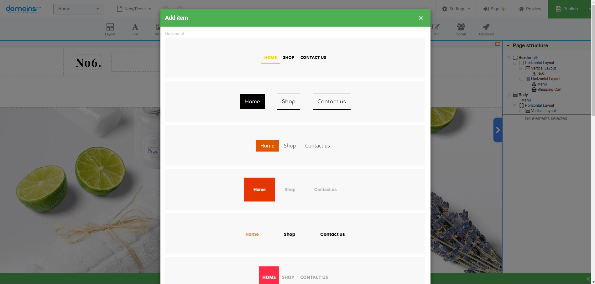 Setup A Website Menu In Site Builder - Add Item